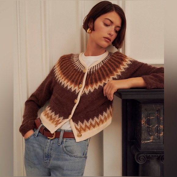 NWT J. Crew Fair Isle cardigan sweater in brushed yarn, Size L - Picture 1 of 16